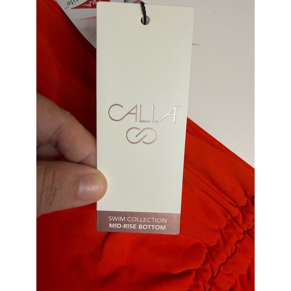 CALIA Women Red Mid-Rise Ruched Bikini Swim Bottoms NWT WSA34401SP25 Size L - Picture 2 of 5